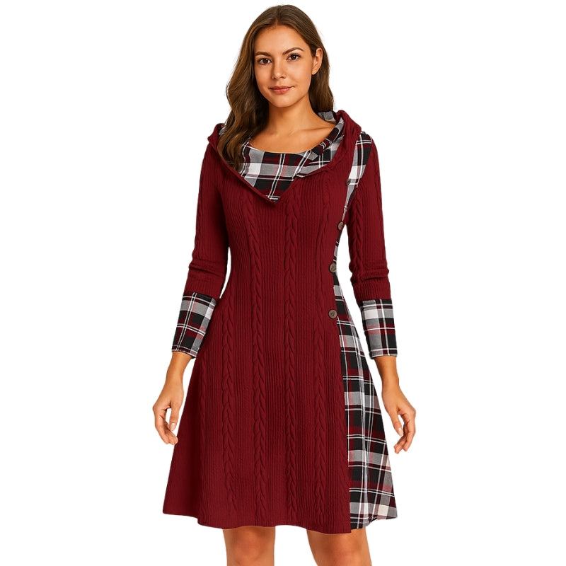Monika – Long Sleeve Jacket with Hood and Check Print