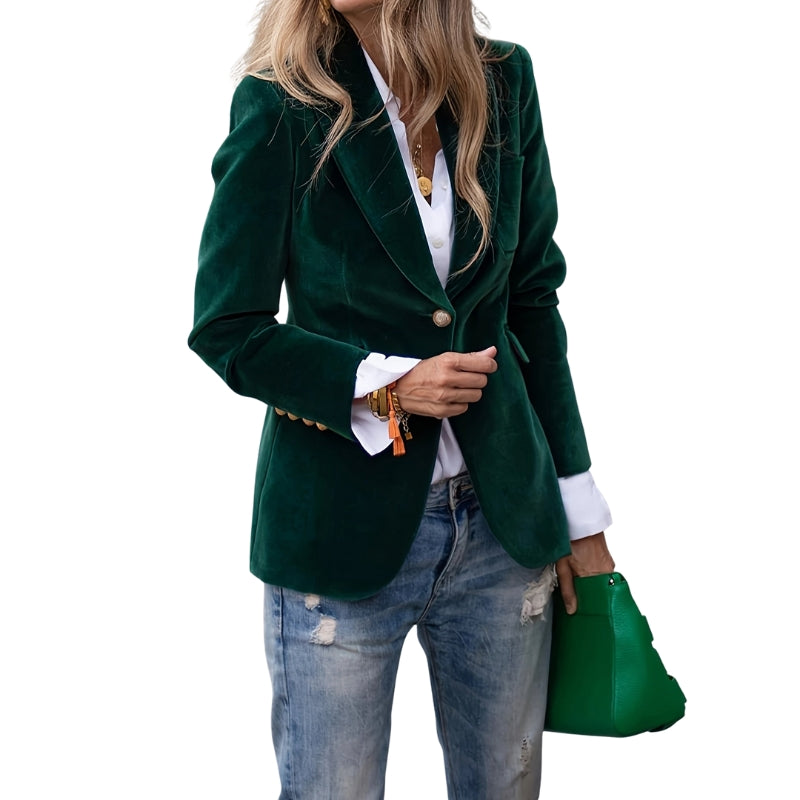 Delia – Long Sleeve Blazer with Lapel Collar and Button