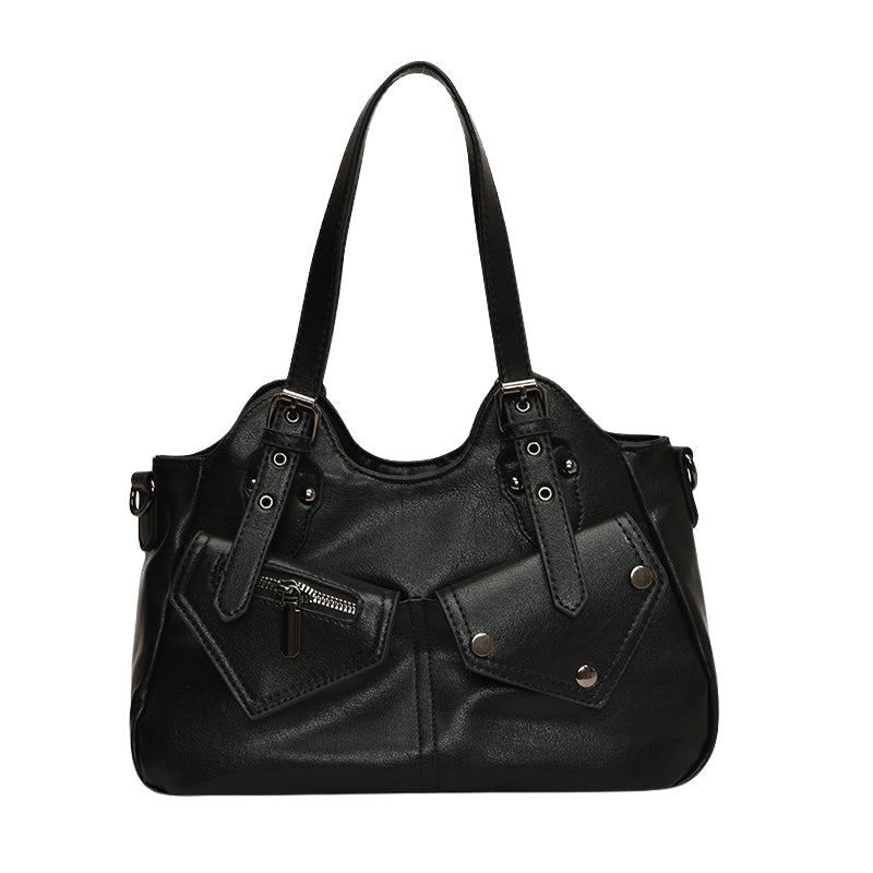 Danira - Synthetic Leather Handbag with Multiple Pockets and Adjustable Strap