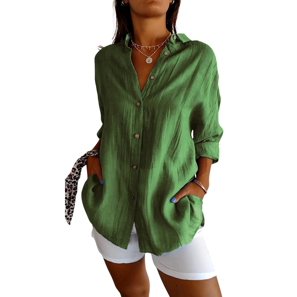 Greta – Long Sleeve Shirt with Classic Collar and Button Front Design