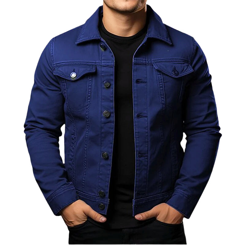 Falko – Denim Jacket with Long Sleeves and Classic Collar