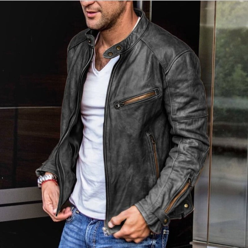 Deraldo – Leather Jacket with Pockets and Front Zip