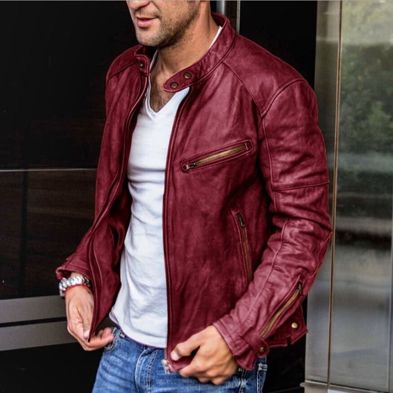 Deraldo – Leather Jacket with Pockets and Front Zip