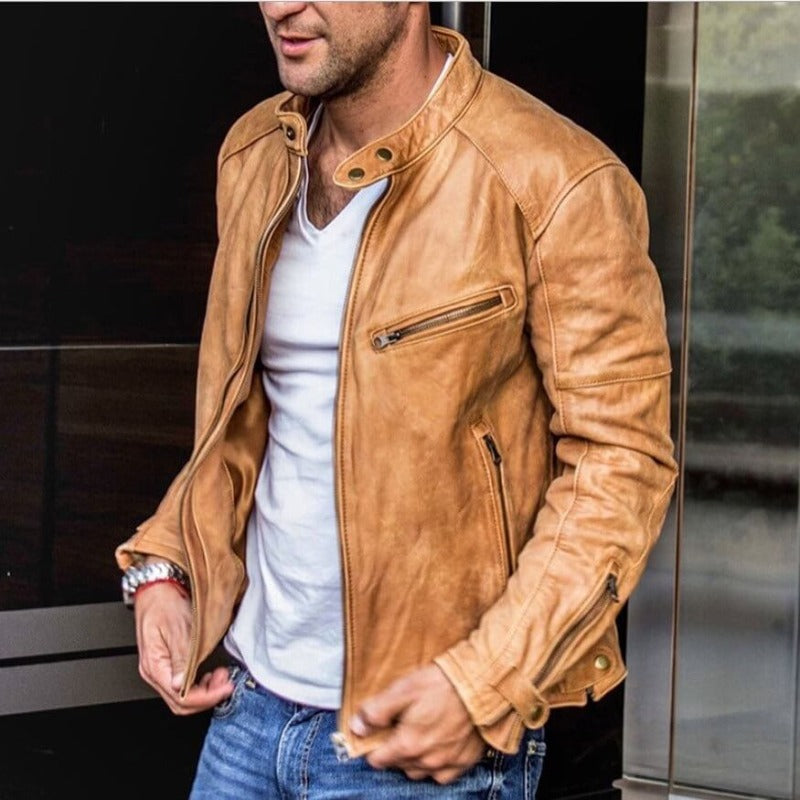 Deraldo – Leather Jacket with Pockets and Front Zip