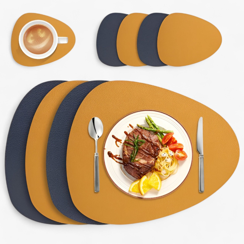 TableGrace – Double-Sided PU Leather Placemats and Coasters Set of 4