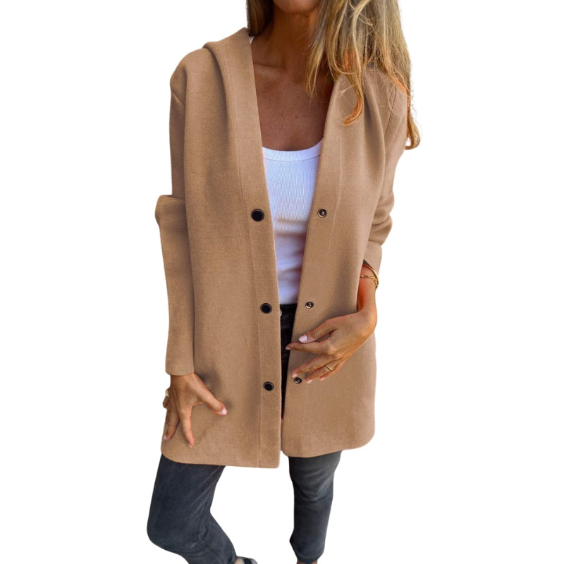 Amelia – Casual Hooded Women’s Jacket with Buttons and Side Pockets