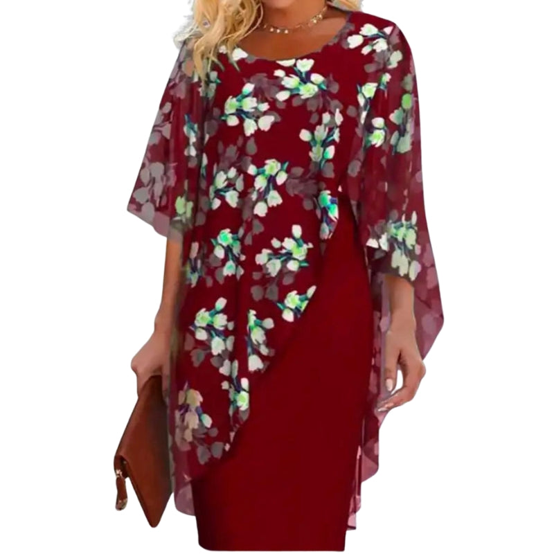 Liana – Floral Dress with Round Neckline and Short Sleeves