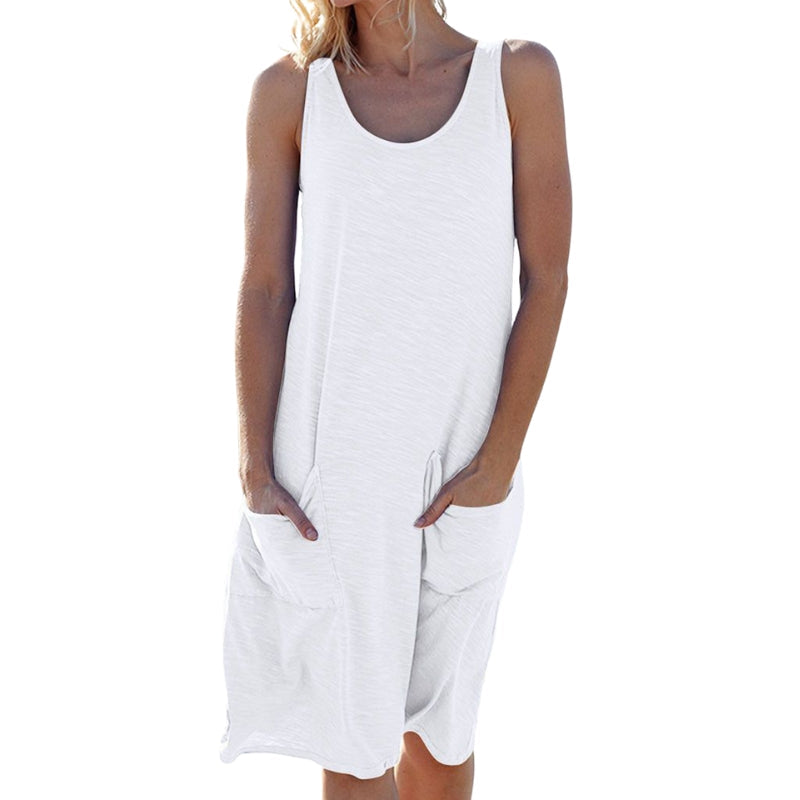 Sophie – Sleeveless Knee-Length Dress with Straight Cut and Side Pockets