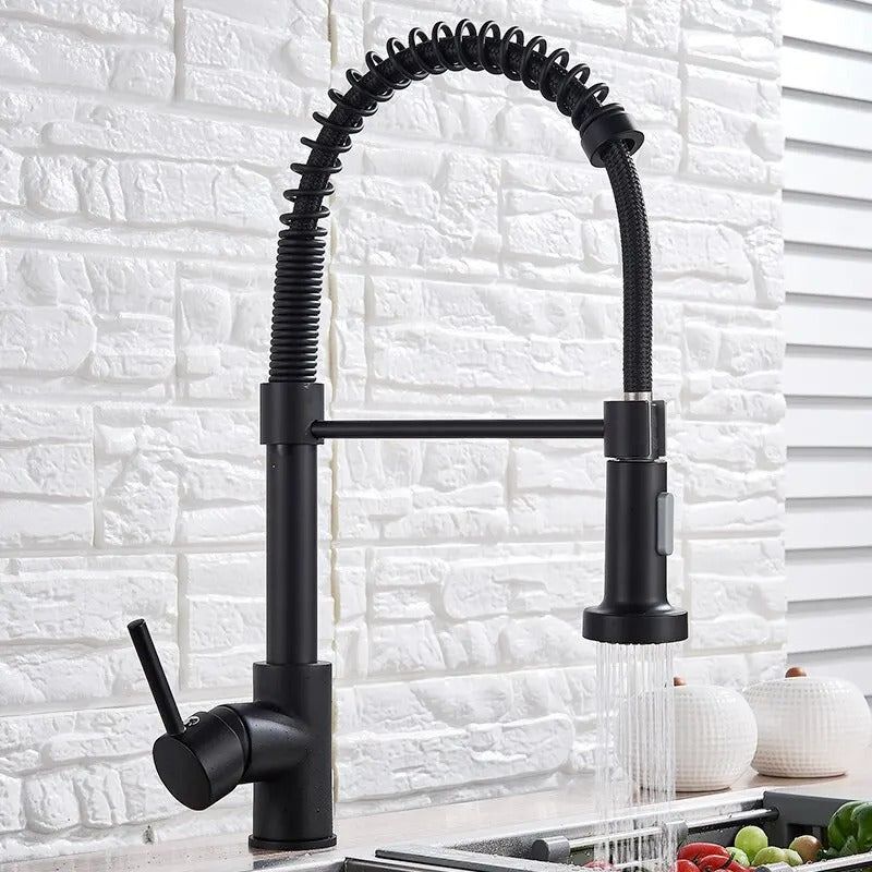 AquaForge – Matte Black Kitchen Faucet with 360° Swivel Spout and Dual Spray Head
