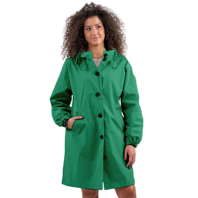 Aria – Hooded Long Jacket with Button Closure and Functional Pockets