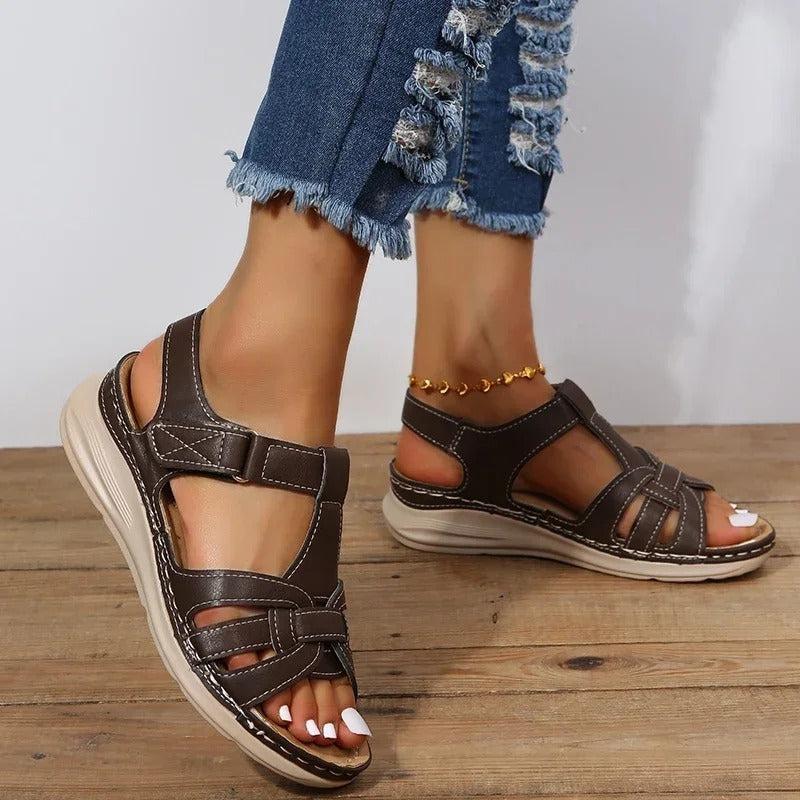 Aria – T-Strap Sandals with Knot Details and Adjustable Ankle Strap