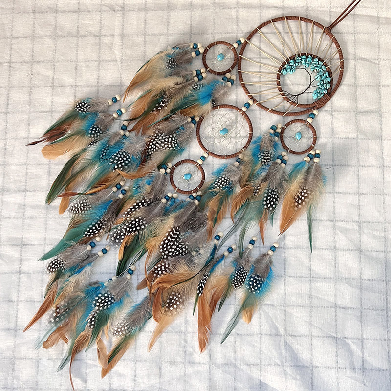 AuraNest – Turquoise Tree of Life Dream Catcher with Feather Accents