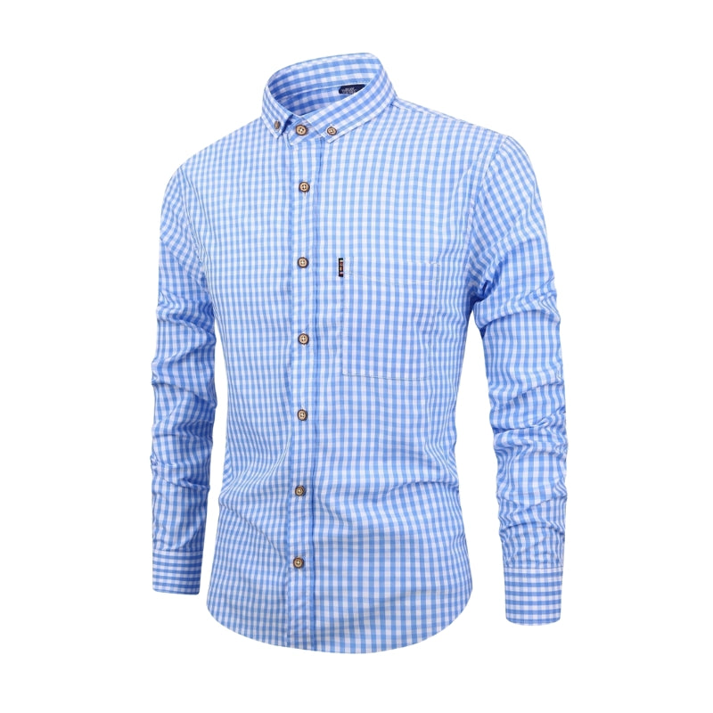 Ethan – Long Sleeve Button-Down Shirt with Gingham Check Pattern