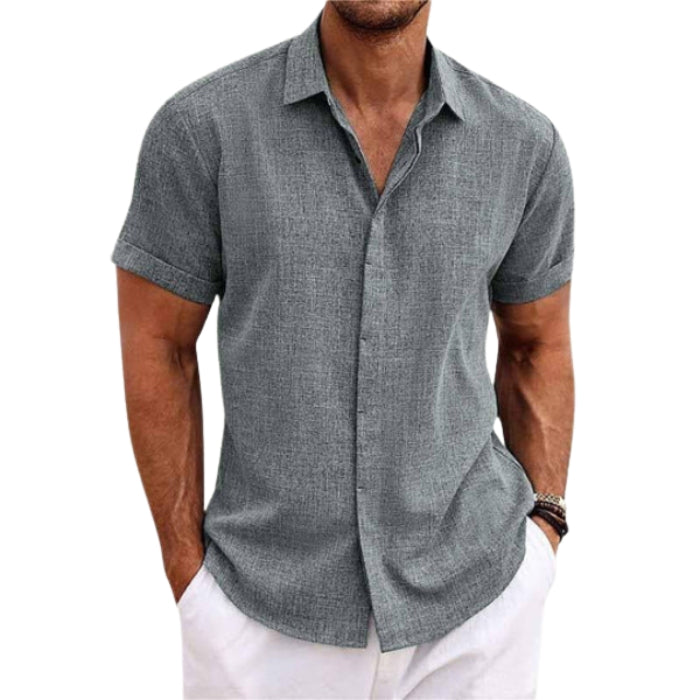 Emery – Short Sleeve Shirt with Turn Down Collar and Concealed Button Closure
