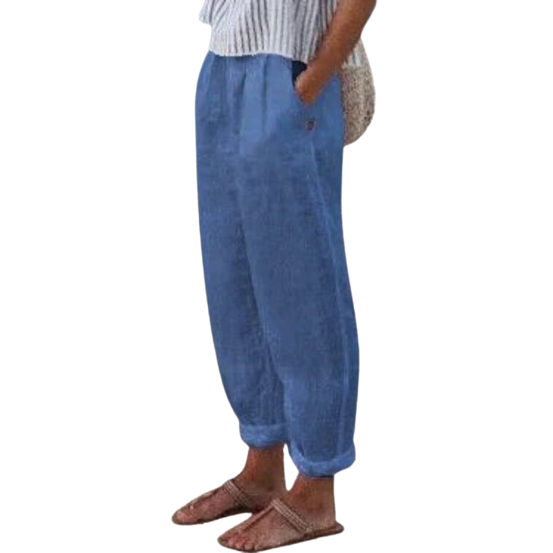 Natalia – Lightweight Flared Trousers with Elastic Waist and Side Pockets