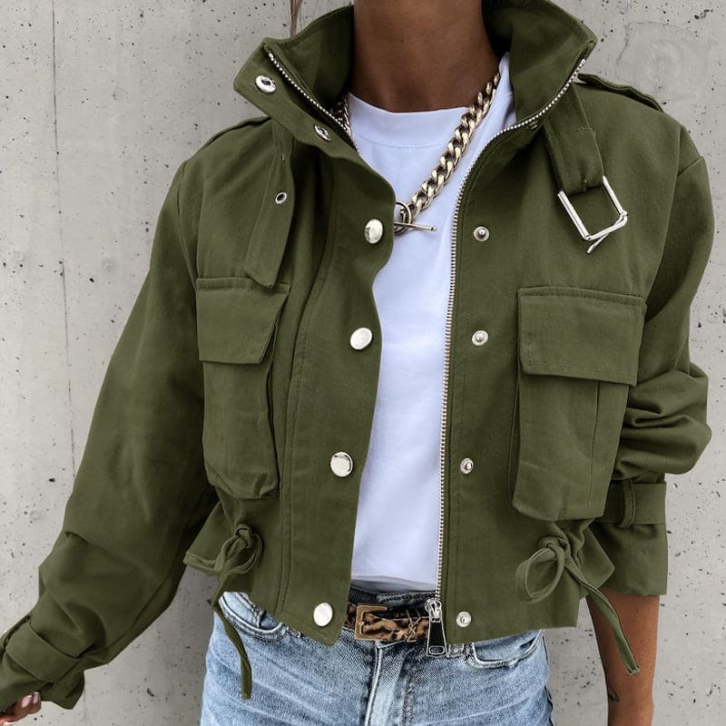 Sophia – Cropped Transition Jacket With Flap Pockets and Adjustable Waist