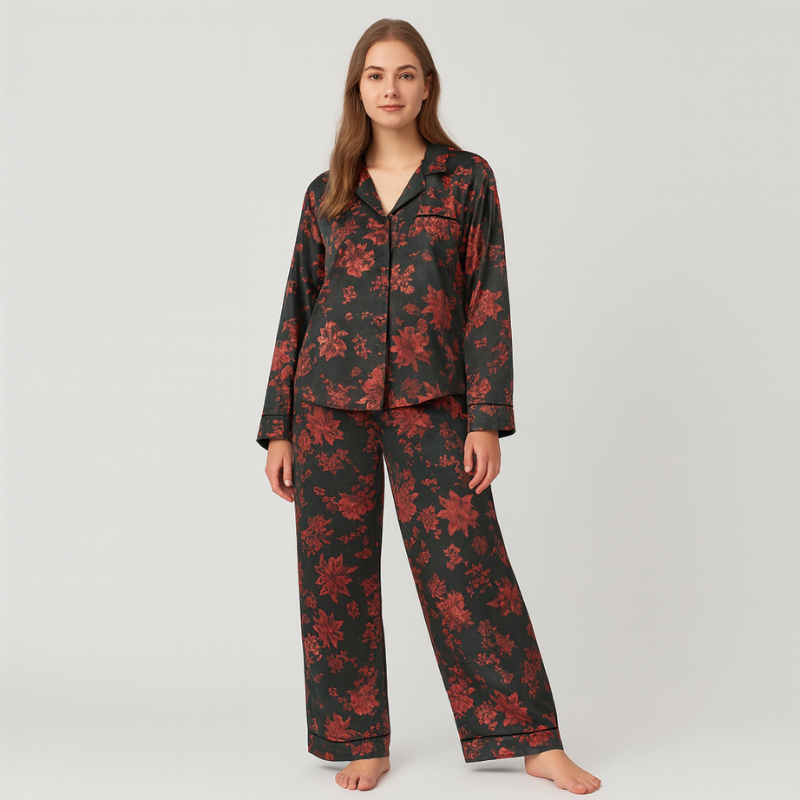 Amira – Floral V-Neck Long Sleeve Pajama Set