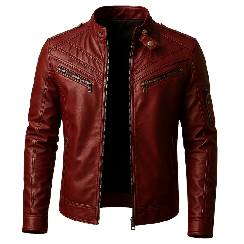Simon – Long Sleeve Leather Jacket with Zip and Front Pockets