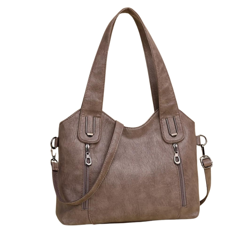 Coraline – Leather Shoulder Bag with Multiple Zippered Pockets and Adjustable Strap