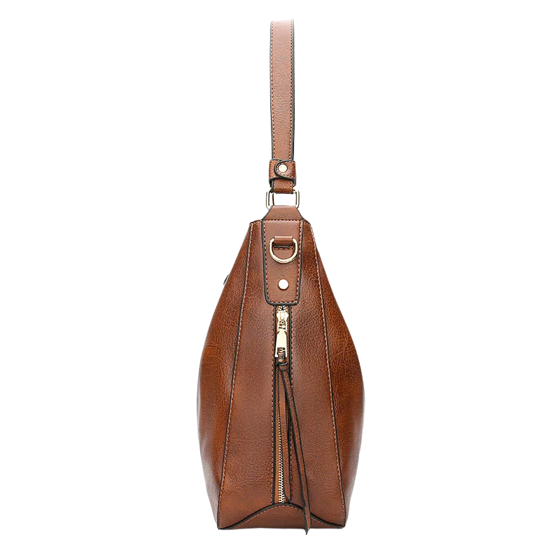 Adriana - Leather Shoulder Bag With Zipped Side Pockets And Adjustable Strap