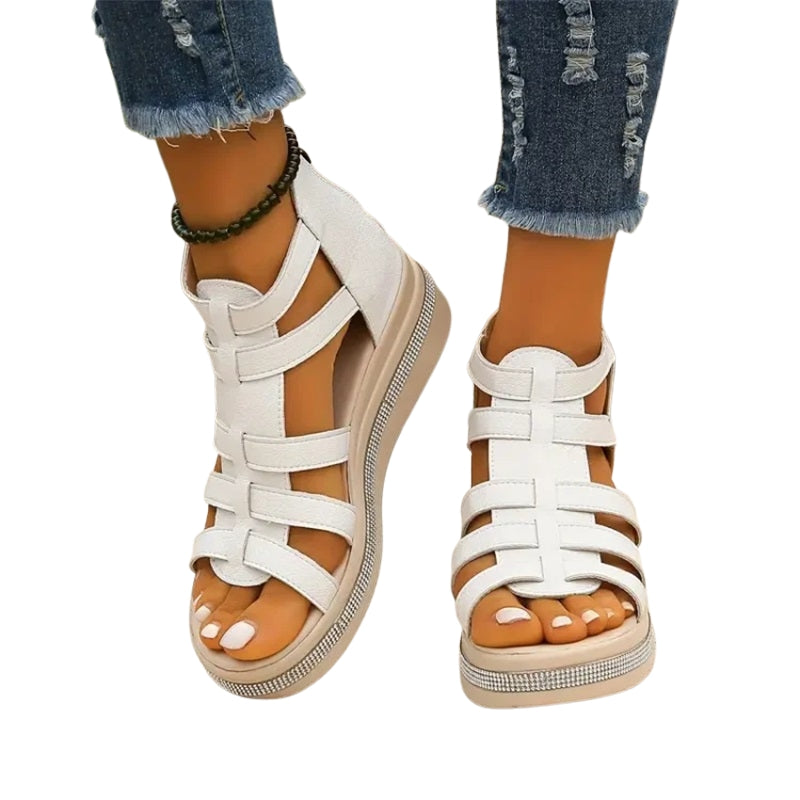Sofia – Open-Toe Rhinestone Wedge Sandals with Breathable Upper