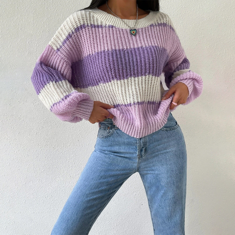 Aurelia – Knit Striped Jumper With Crew Neck and Long Sleeves