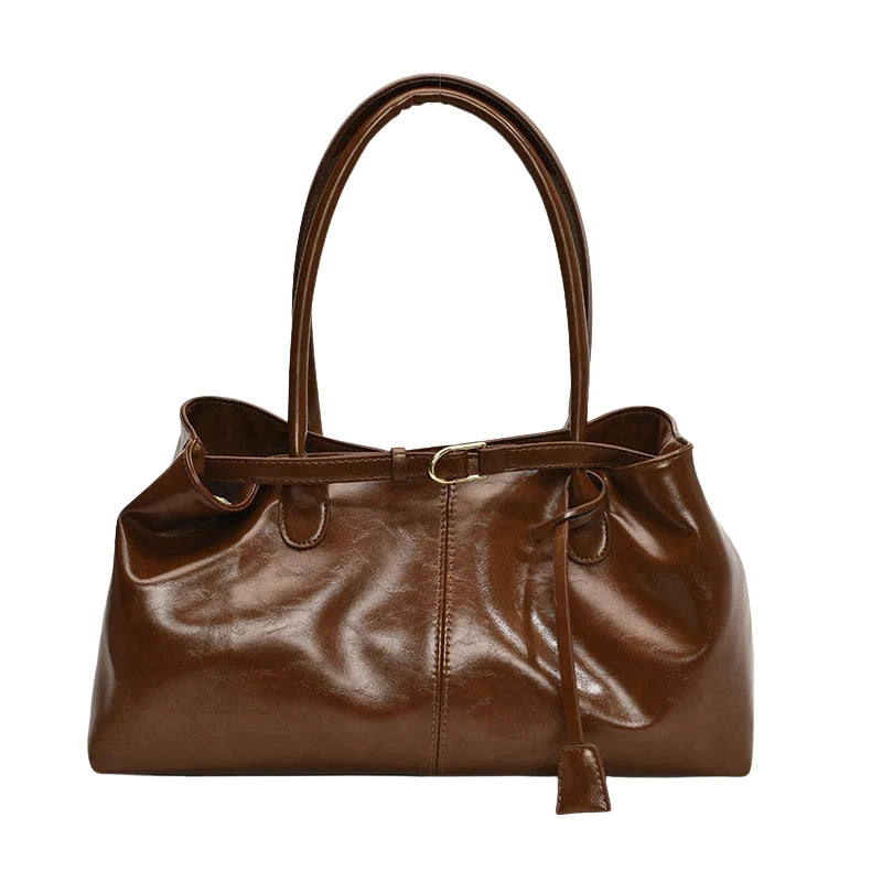 Amara - Synthetic Leather Handbag with Decorative Belt Detail
