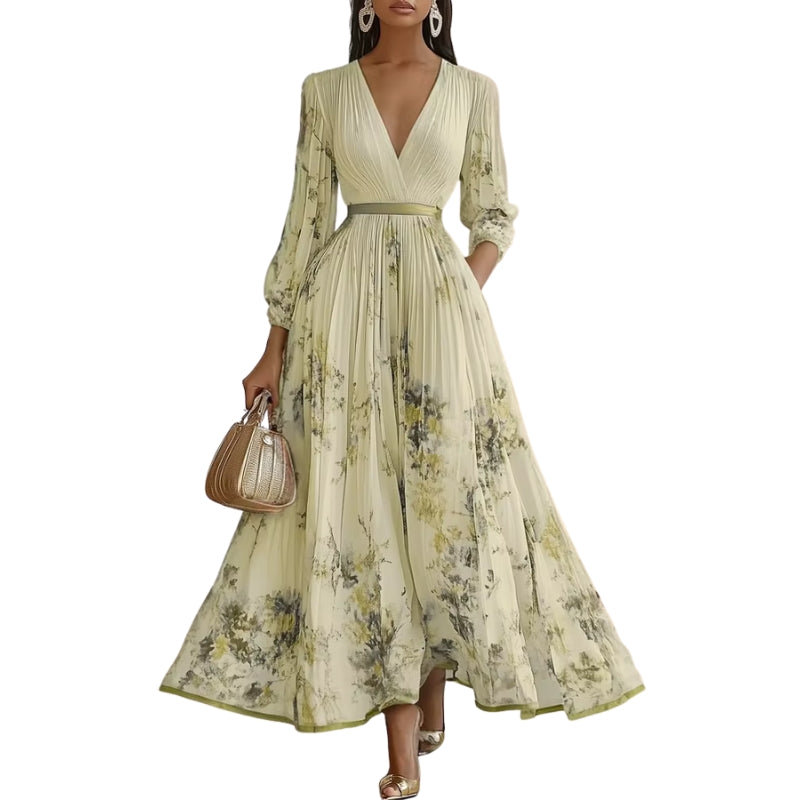 Jessie – Floral Ceremony Dress with V-Neckline and Pleated Skirt