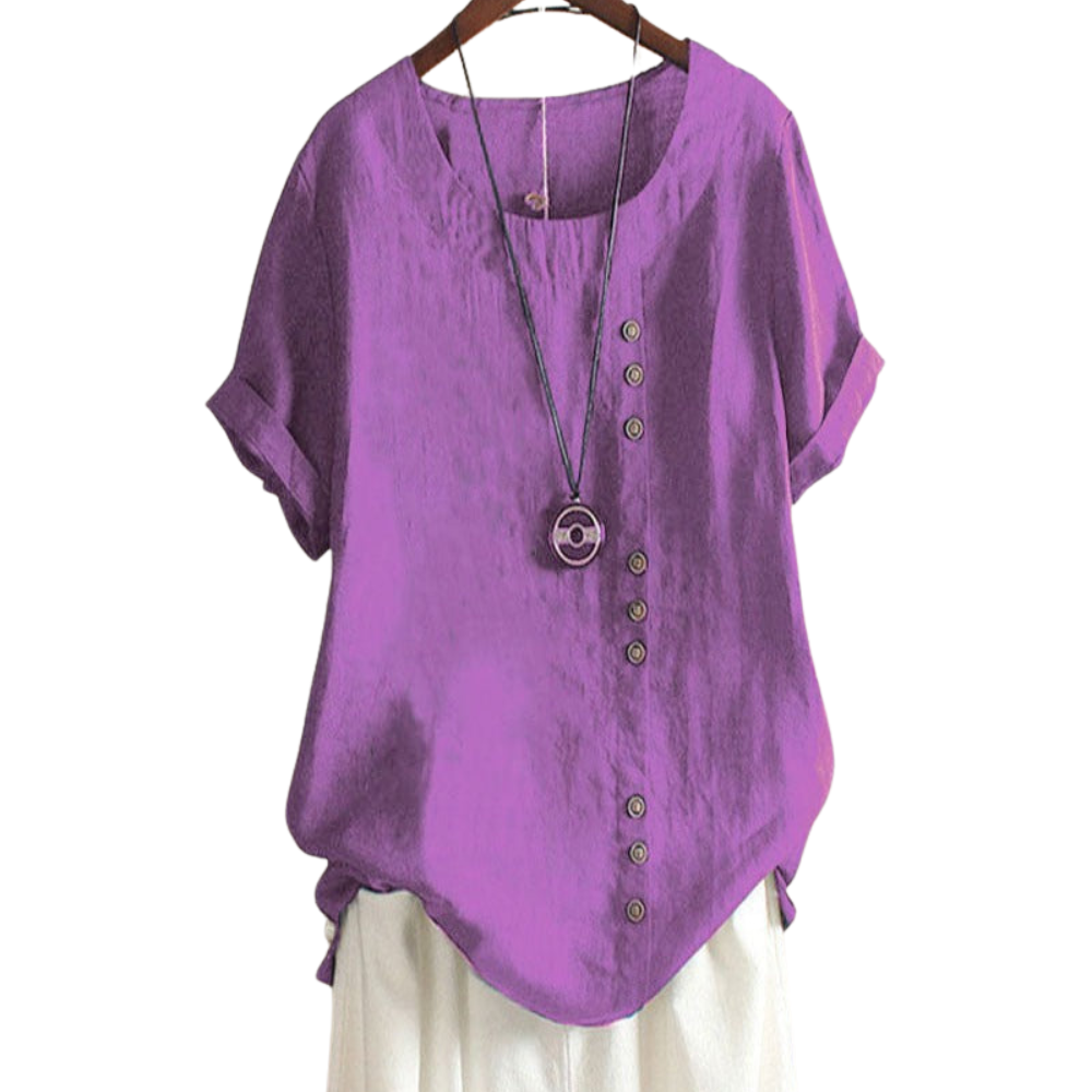 Amelie – Loose Fit Blouse with Round Neck and Short Sleeves