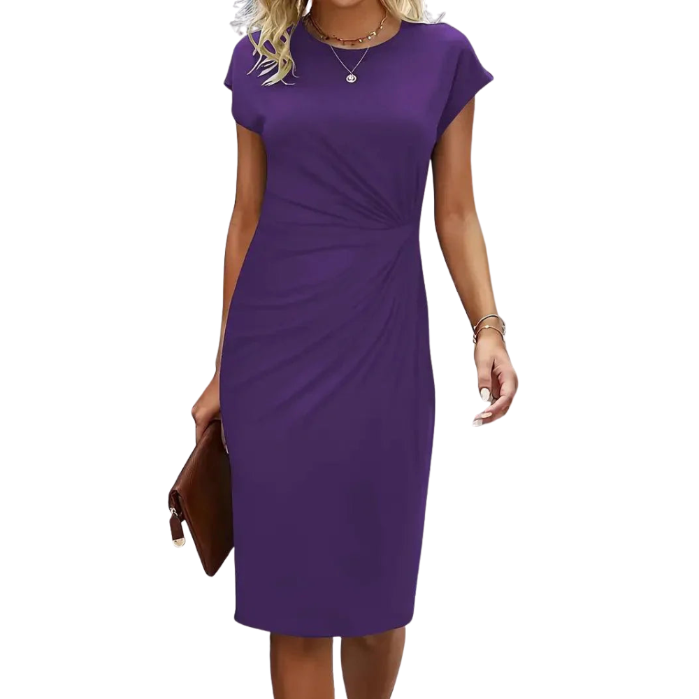 Leni – Midi Dress with Round Neckline and Ruched Side Design