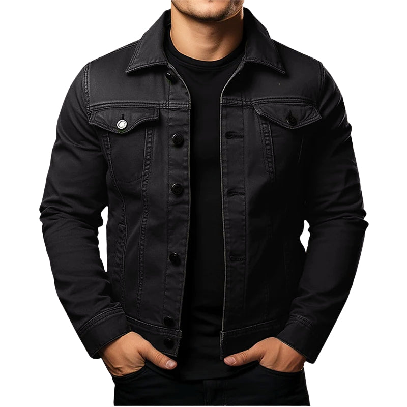 Falko – Denim Jacket with Long Sleeves and Classic Collar