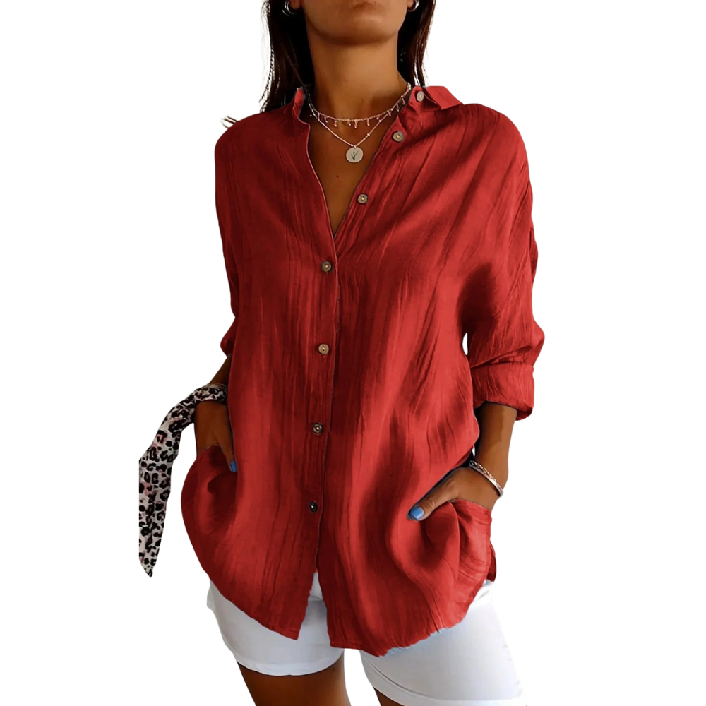 Greta – Long Sleeve Shirt with Classic Collar and Button Front Design