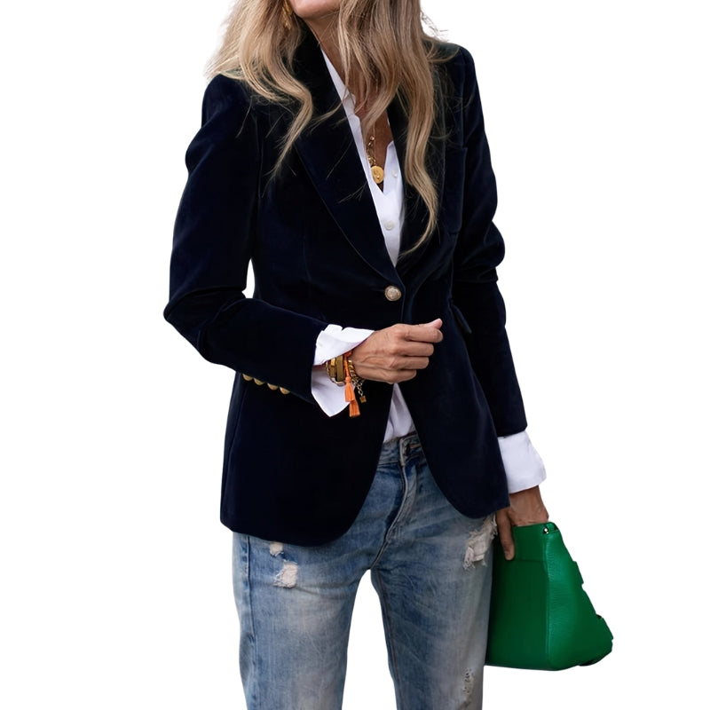 Delia – Long Sleeve Blazer with Lapel Collar and Button