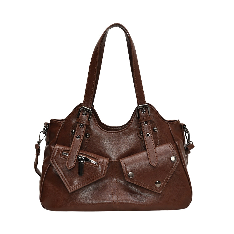Danira - Synthetic Leather Handbag with Multiple Pockets and Adjustable Strap