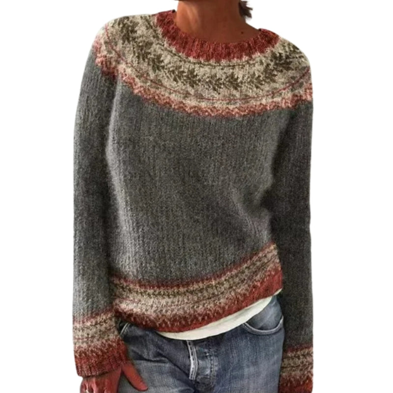 Bianka – Long Sleeve Printed Sweater with Round Neck