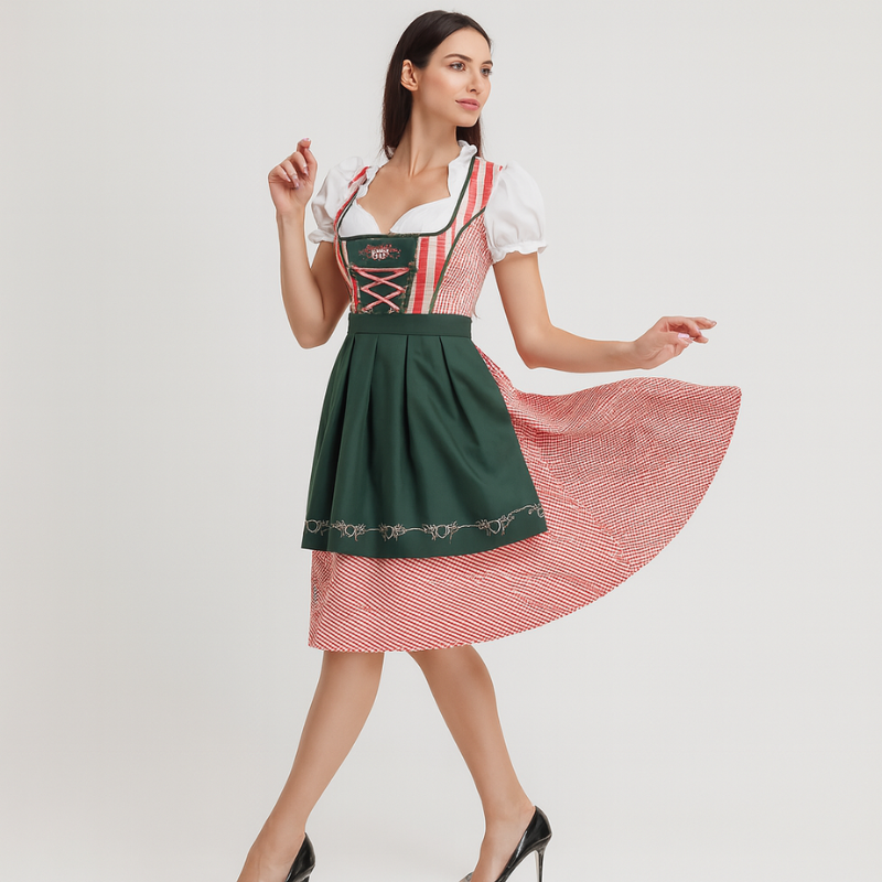 Emily – Short Sleeve Midi Dirndl Dress with Square Neckline