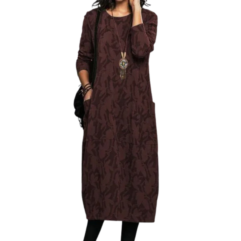 Elvina – Mid-Calf Dress with Floral Print and Side Pockets