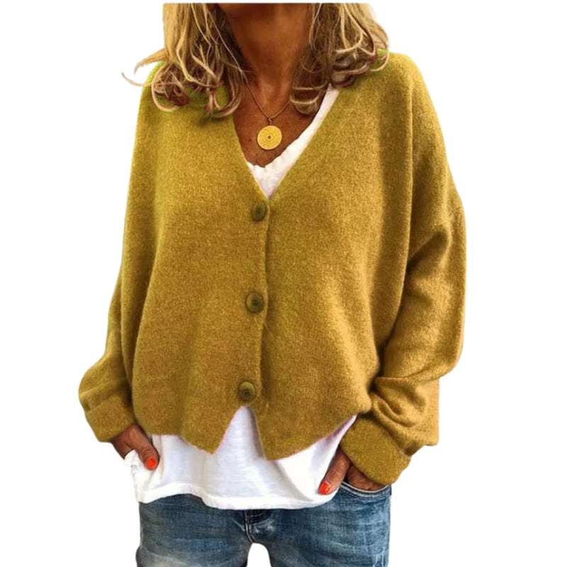 Diana – Long Sleeve Button-Front Cardigan with V-Neck