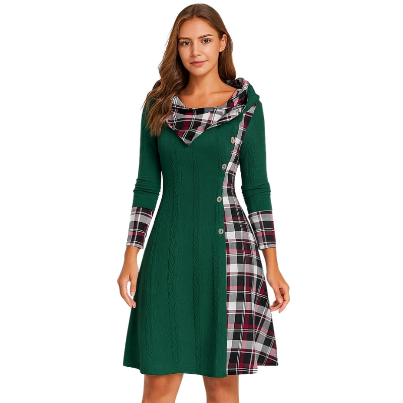 Monika – Long Sleeve Jacket with Hood and Check Print