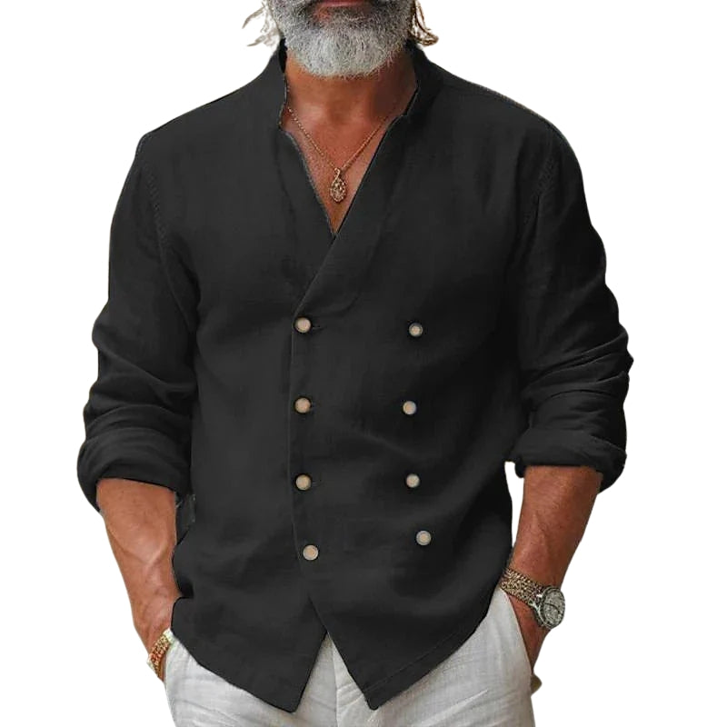 Elias – Long Sleeve V-Neck Shirt with Double-Breasted Wrap Design