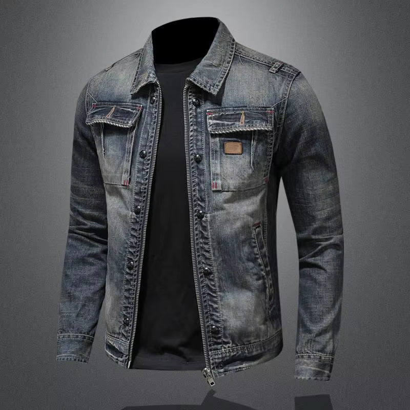 Marcus – Denim Jacket with Long Sleeves, Zip and Button Closure