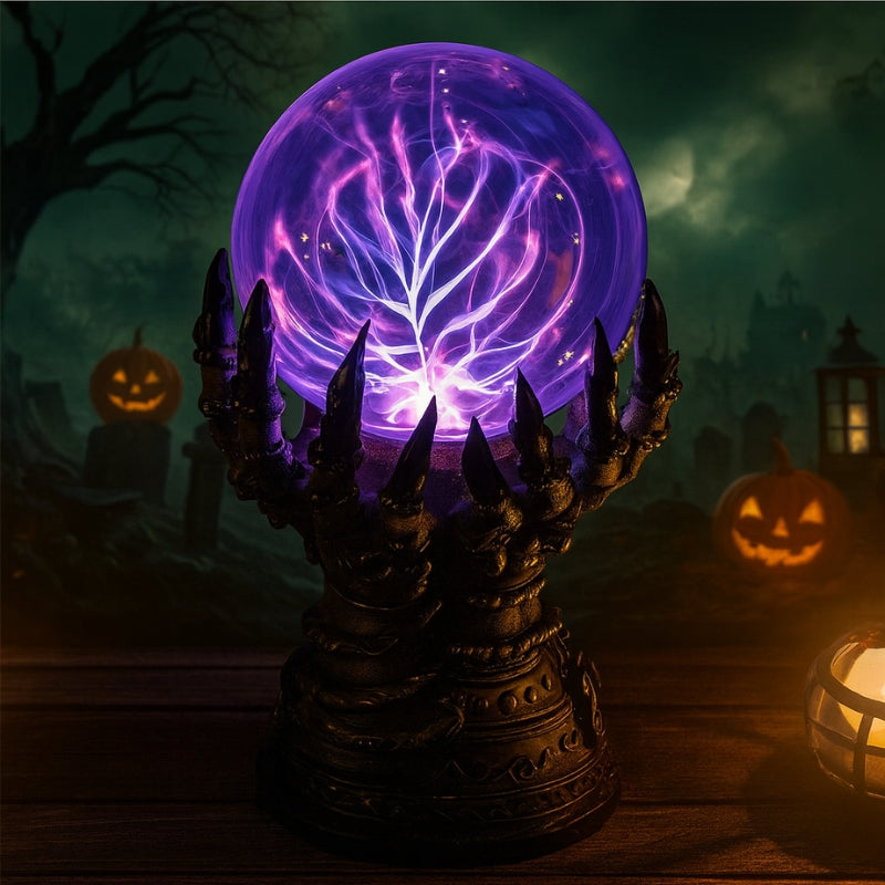 GothiGlow – Crystal Ball Table Lamp with Gothic Hand Design