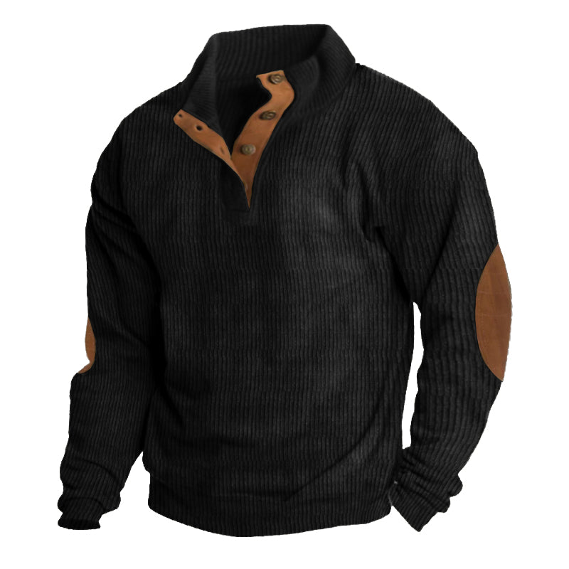 Elliot – Sweater with Button Collar and Reinforced Elbow Patches
