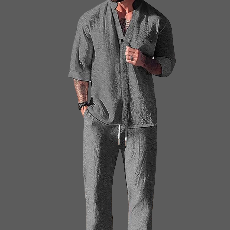 Donaro – Cotton Blend Lounge Set With Button Shirt and Trousers