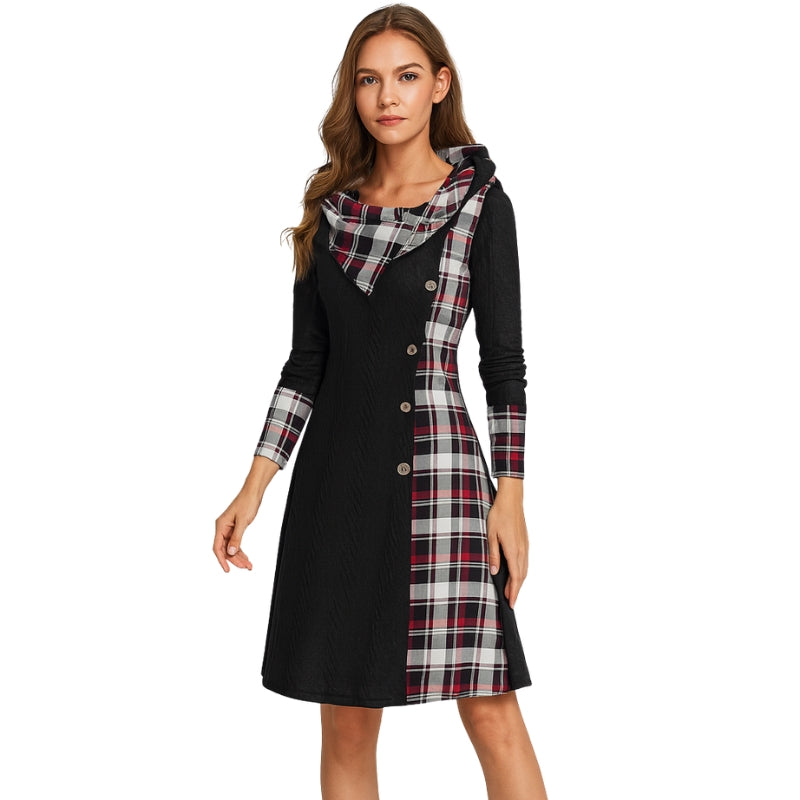 Monika – Long Sleeve Jacket with Hood and Check Print