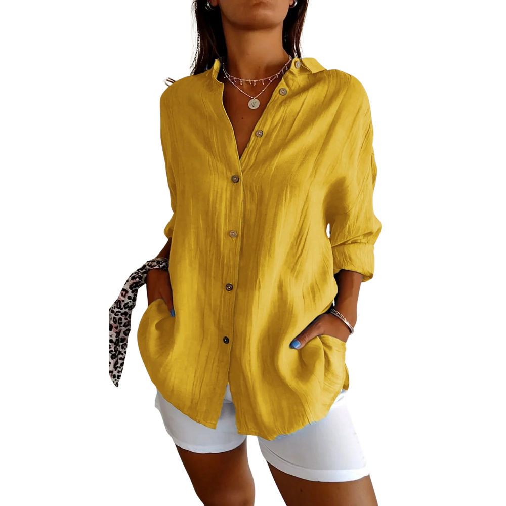 Greta – Long Sleeve Shirt with Classic Collar and Button Front Design