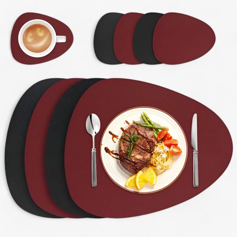 TableGrace – Double-Sided PU Leather Placemats and Coasters Set of 4