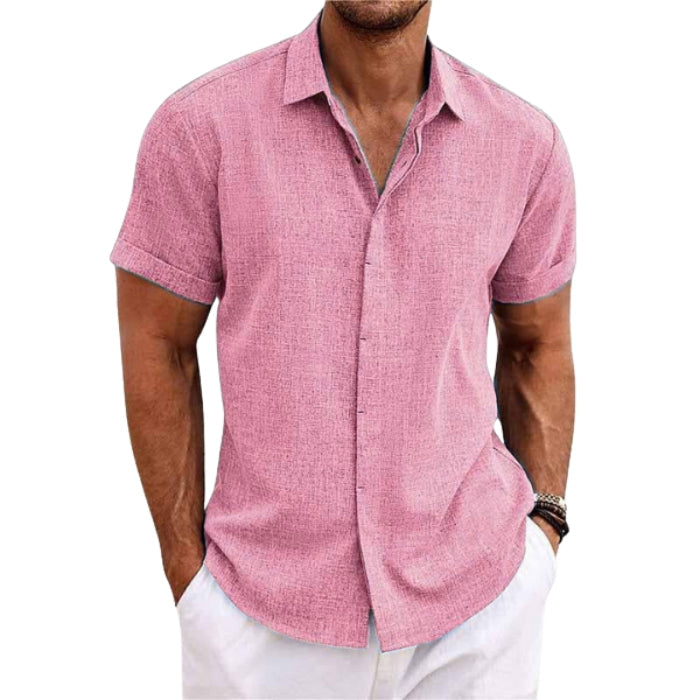 Emery – Short Sleeve Shirt with Turn Down Collar and Concealed Button Closure