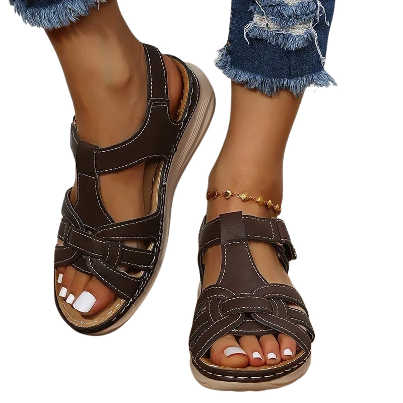 Aria – T-Strap Sandals with Knot Details and Adjustable Ankle Strap