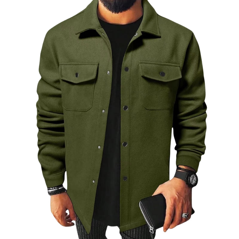 Mason – Button-Front Long Sleeve Shirt Jacket with Structured Collar and Chest Pockets
